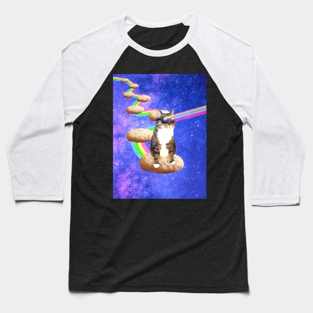 Cute tabby cat in space shooting rainbows from the sunglasses Baseball T-Shirt by Purrfect